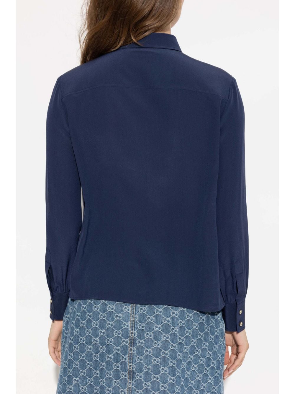 Shop Gucci Interlocking G-embroidered Silk Shirt In Blau