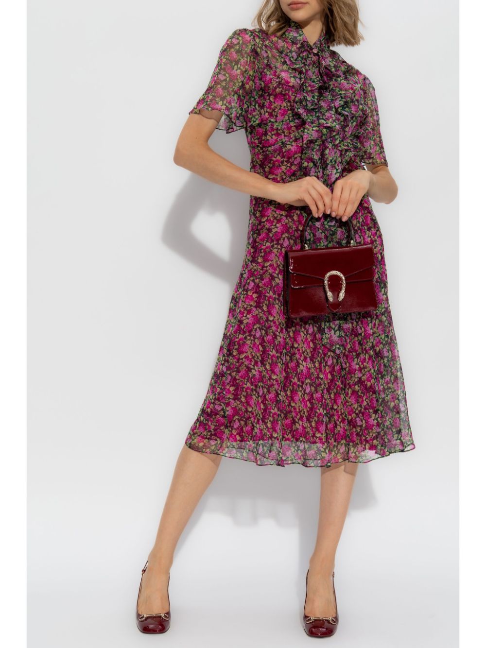 Gucci floral-print silk dress - Roze