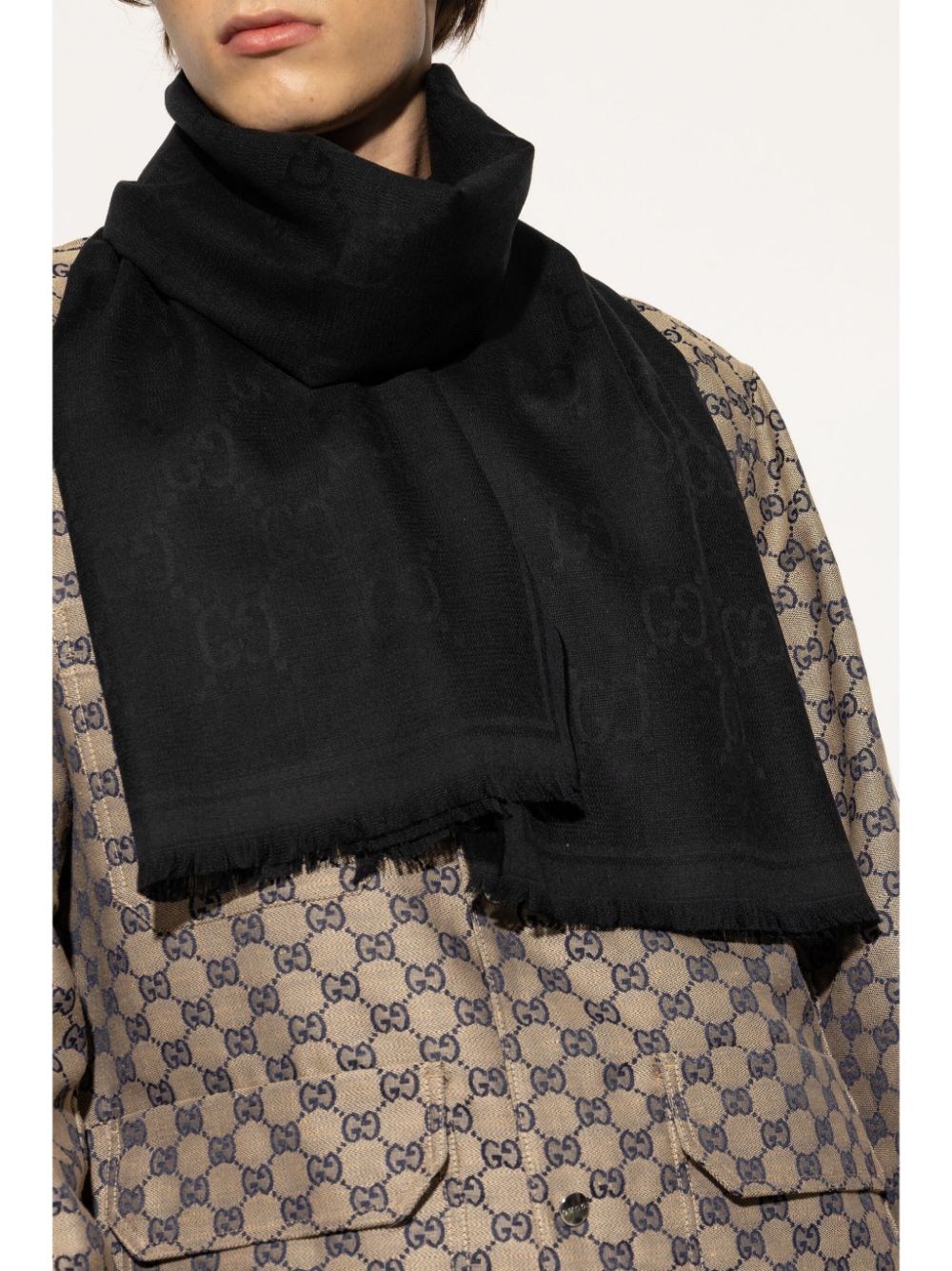 Gucci GG wool jacquard scarf - Zwart