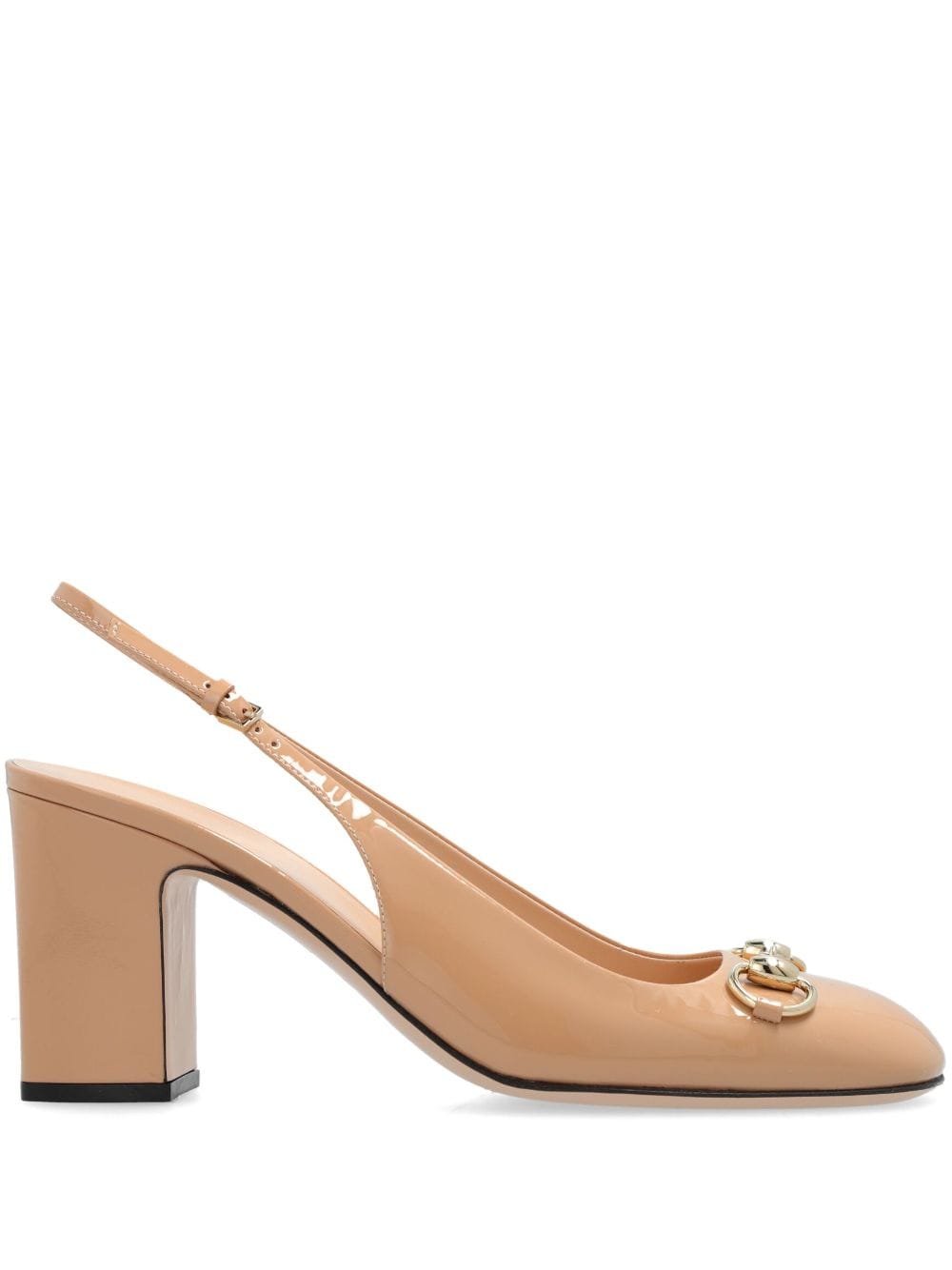 Shop Gucci 75mm Horsebit Slingback Pumps In Neutrals