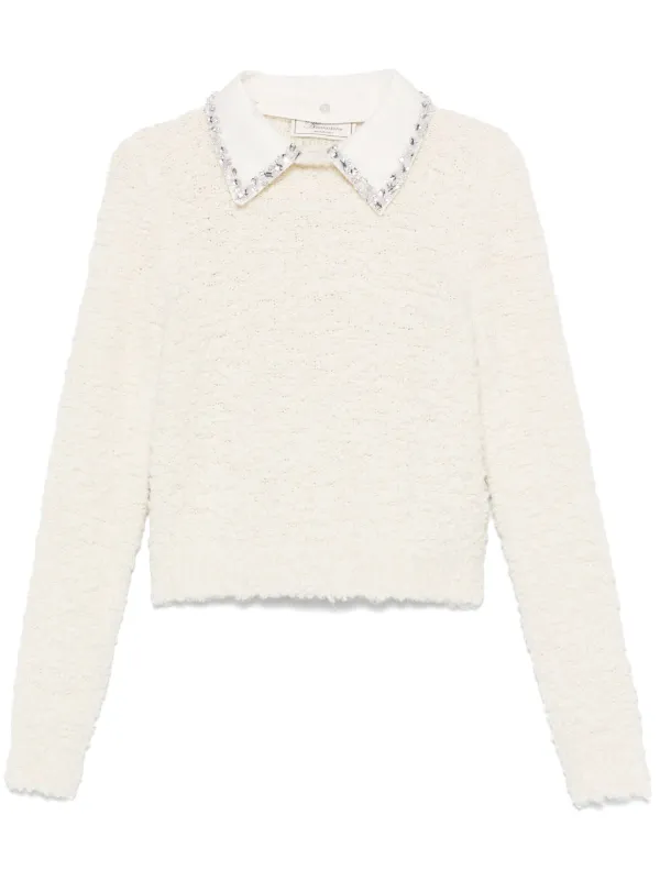 Blumarine White Snowflake Rhinestone Mock high quality Neck Sweater