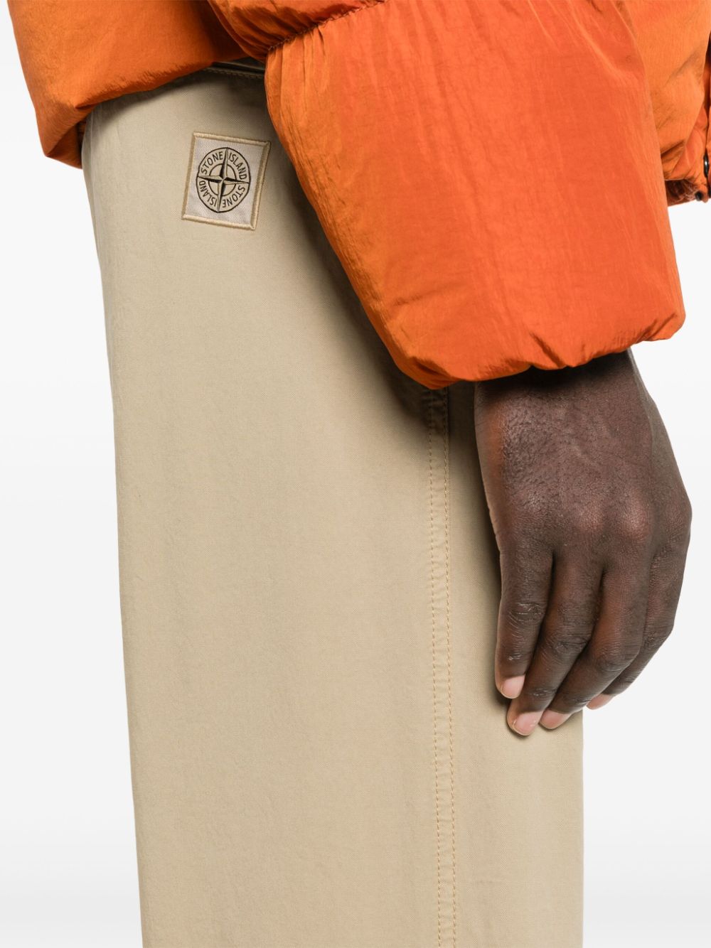 Shop Stone Island Compass-motif Trousers In Neutrals