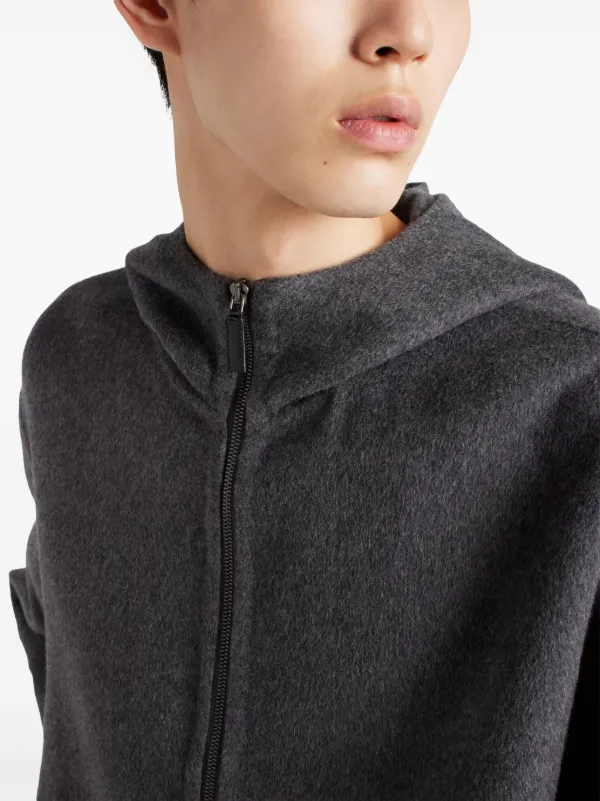 パーカー・フーディ PRADA SGC687_1Y5V WOOL AND CASHMERE HOODED VEEST Prada Wool Hoodie Jacket | Grey | FARFETCH