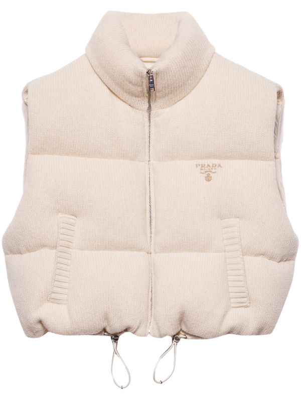 Prada logo-embroidered Down Vest | Neutrals | FARFETCH