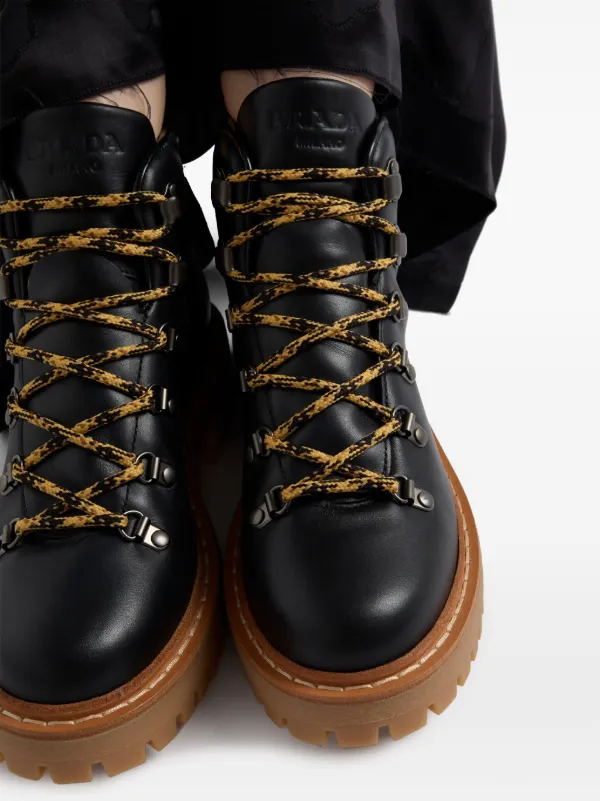 Prada Leather Combat Boots | Black | FARFETCH PL