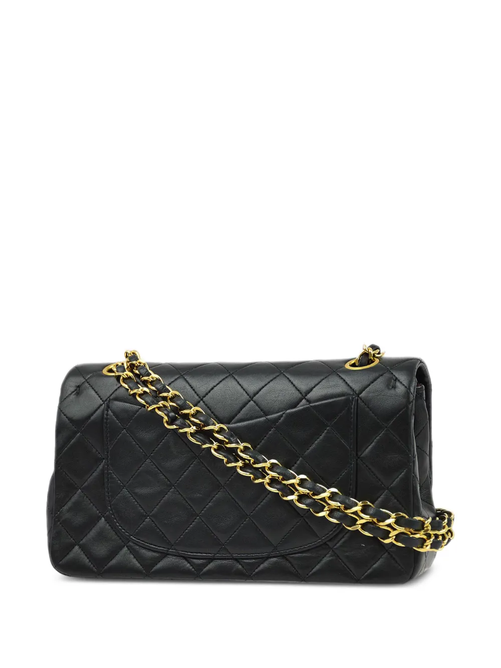 Chanel black lambskin flap bag top