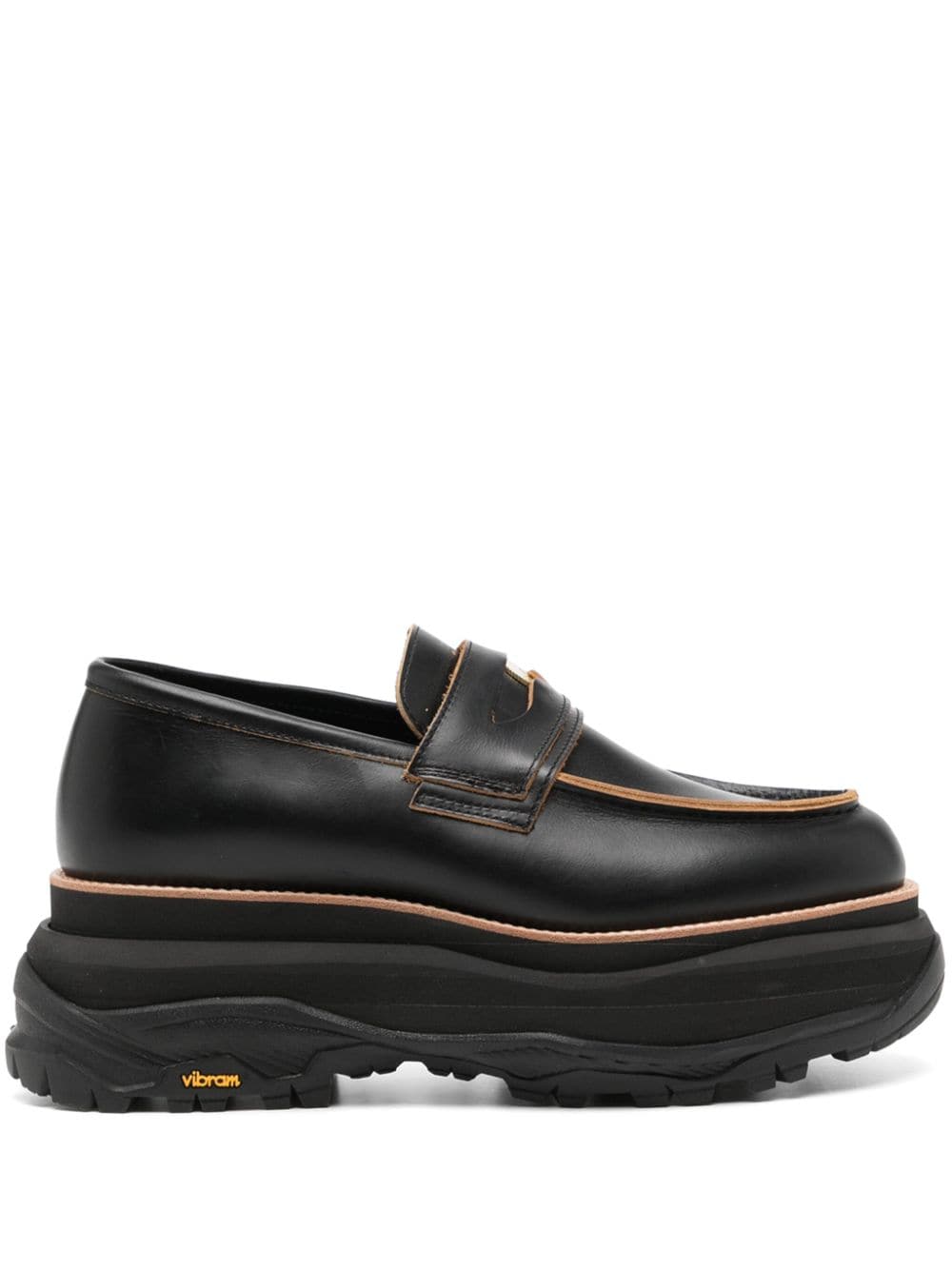 sacai coin-detail leather loafers Black