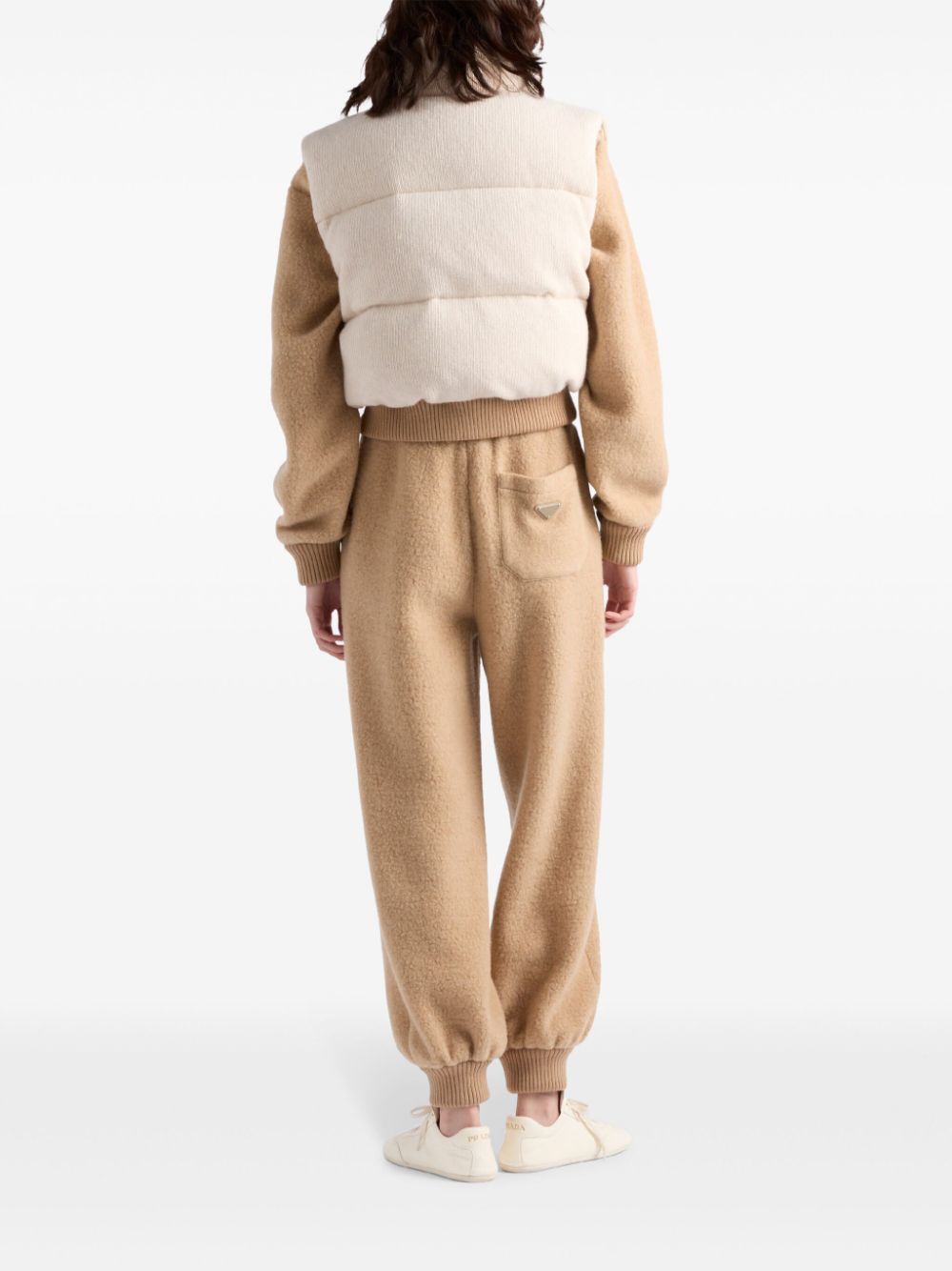 Shop Prada Logo-patch Fleece Track Pants In Neutrals