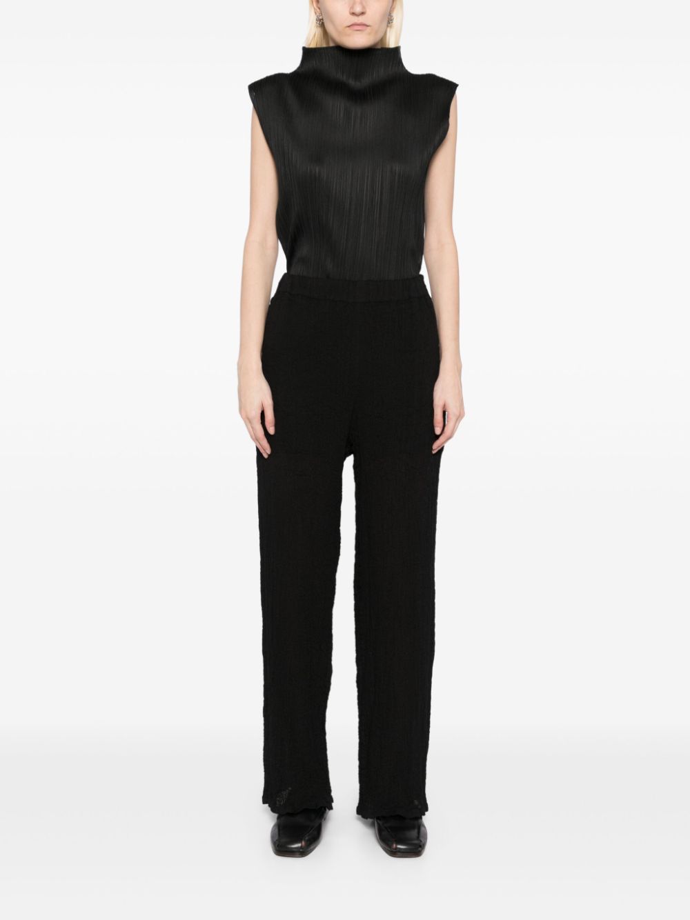 Issey Miyake Broek met mesh detail - Zwart