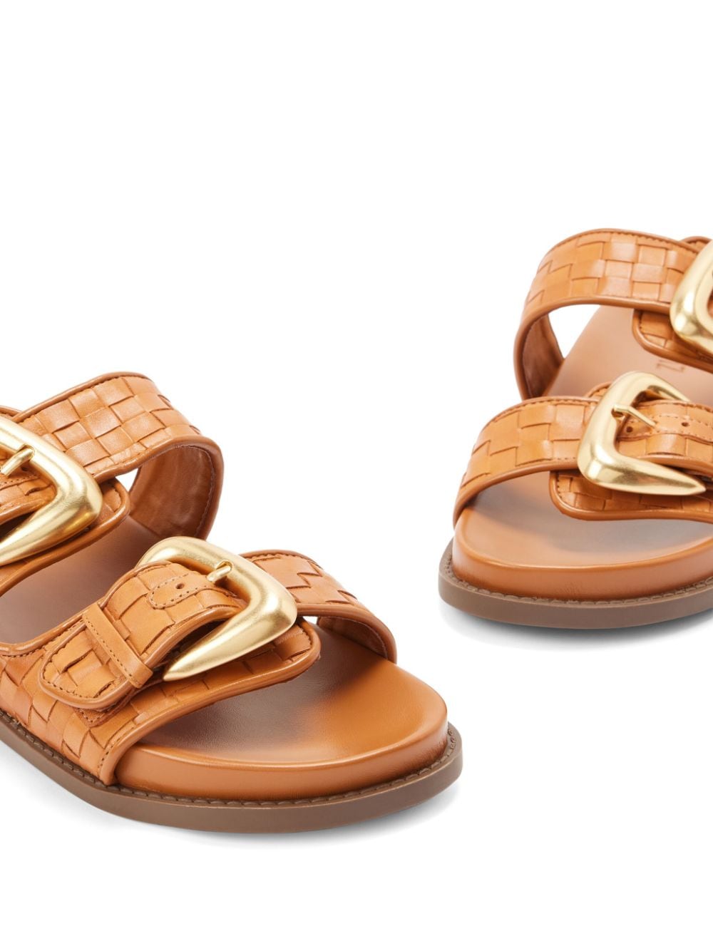 Shop Schutz Buckled Woven Slides In Brown