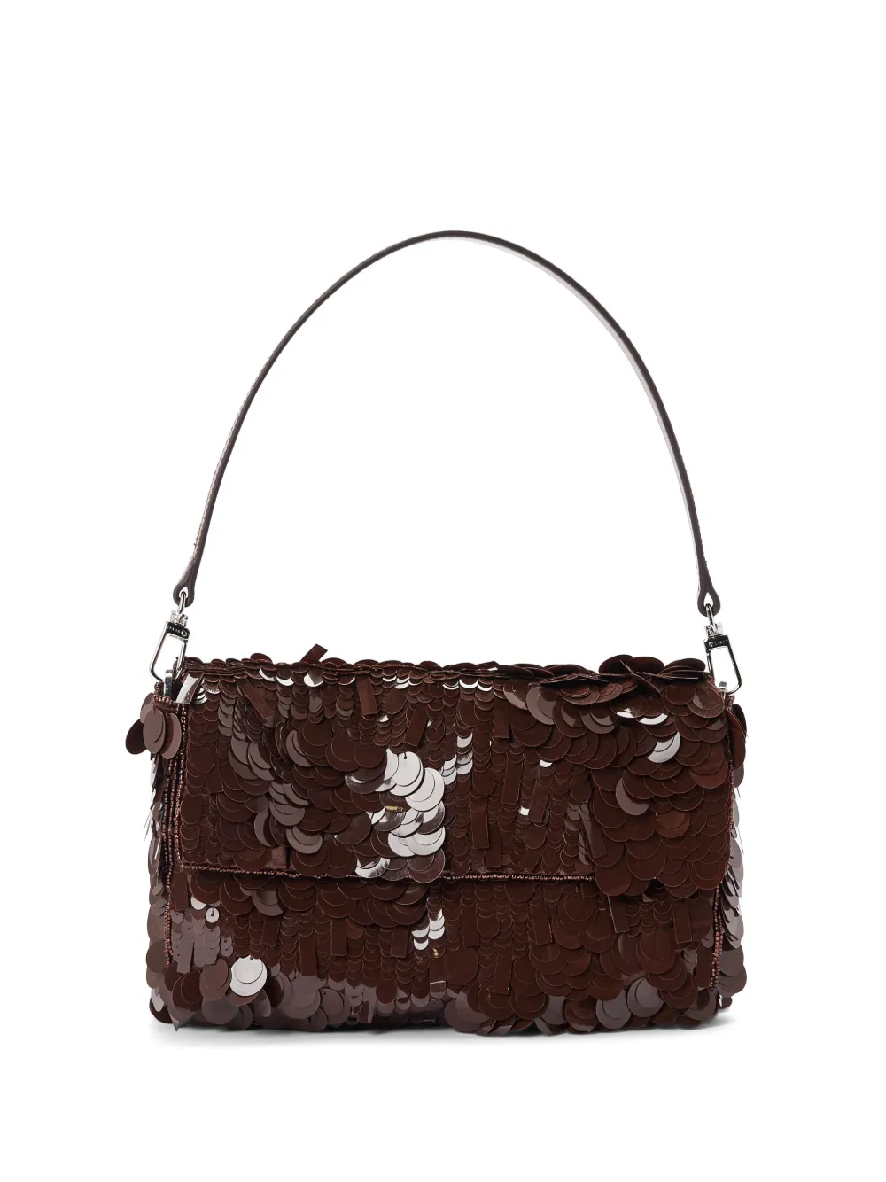 Staud Timmy Embellished Sequined Leather Shoulder Bag In Brown