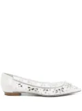 René Caovilla crystal-embellished lace ballerina shoes - White