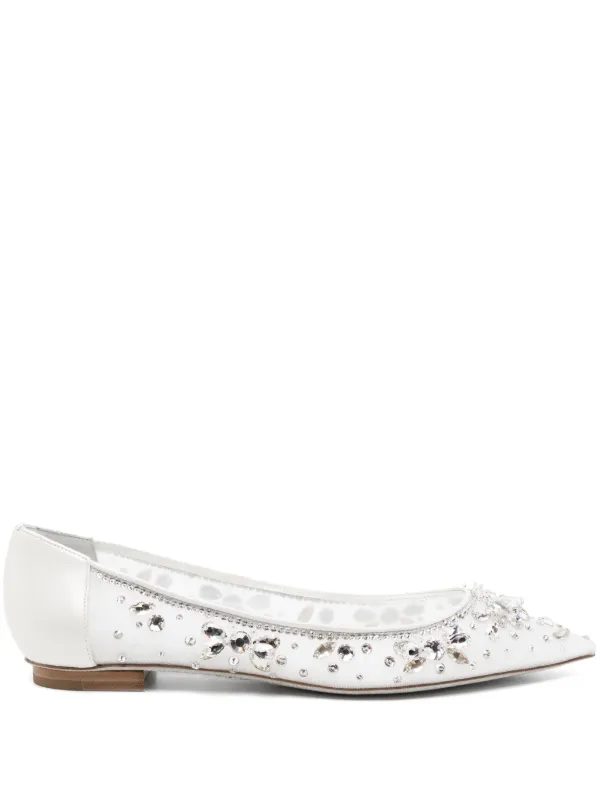 René Caovilla crystal-embellished Lace Ballerina Shoes White