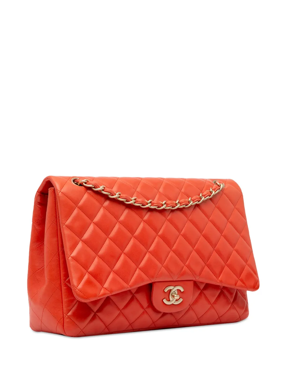 Pre-owned Chanel 2009-2010 Maxi Classic Lambskin Single Flap Shoulder Bag In Orange