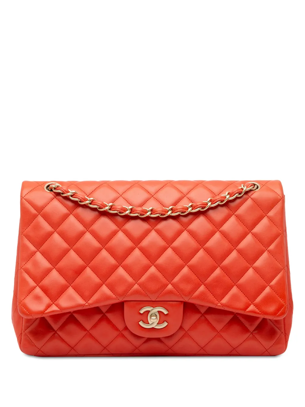 CHANEL Pre-Owned 2009-2010 Maxi Classic Lambskin Single Flap shoulder bag | Orange | Image 1