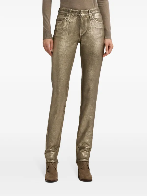 Ralph Lauren Collection Foiled Cotton Skinny Jeans Neutrals FARFETCH TR