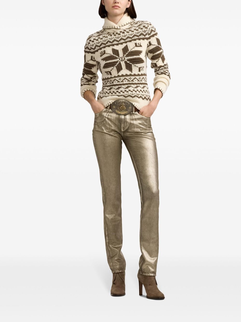 Ralph Lauren Collection Foiled katoenen skinny jeans - Beige