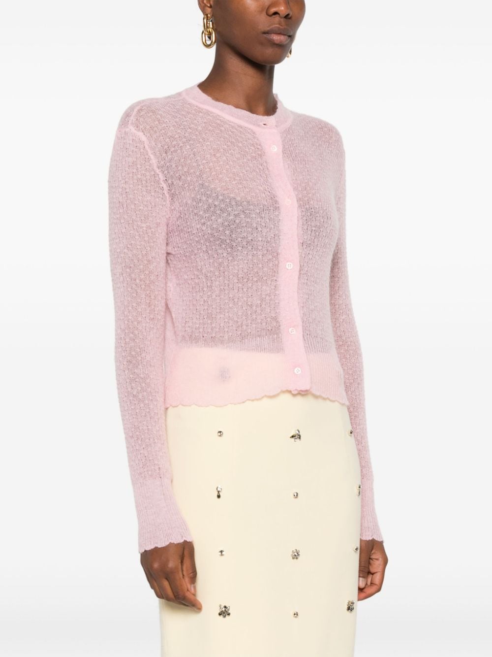 Shop Ermanno Scervino Crochet-knit Cardigan In Pink