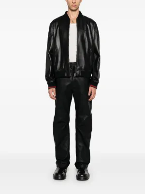グッチ　レザーブルゾン 本物 美品 グッチ レザー切替 ZIP UP ブルゾン ジャケット 46 濃
