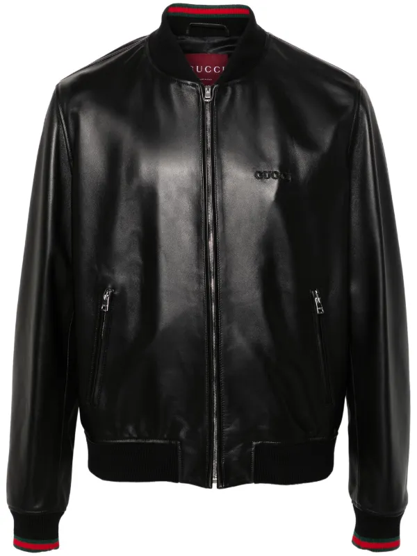 Gucci leather jacket brown online