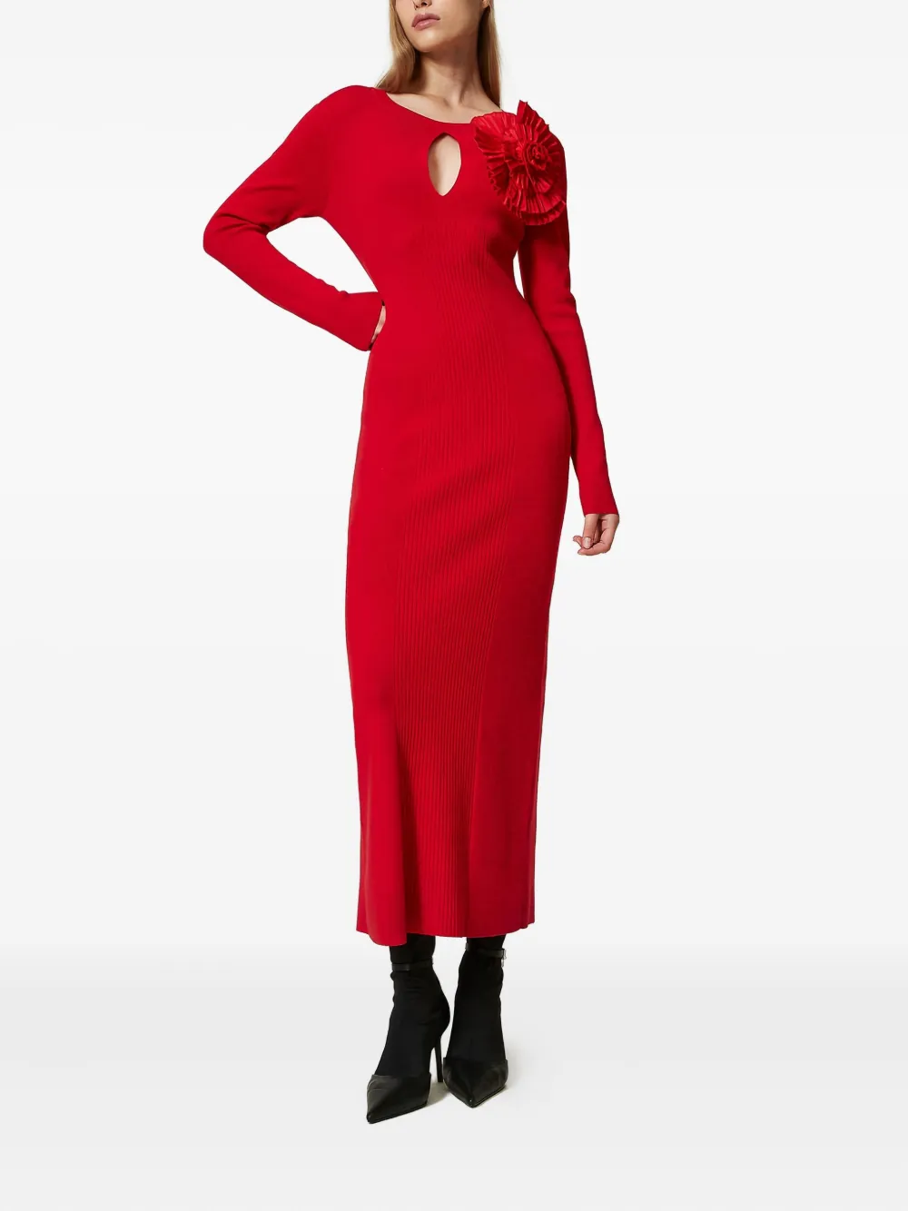 TWINSET Midi-jurk met ruches en keyhole hals - Rood
