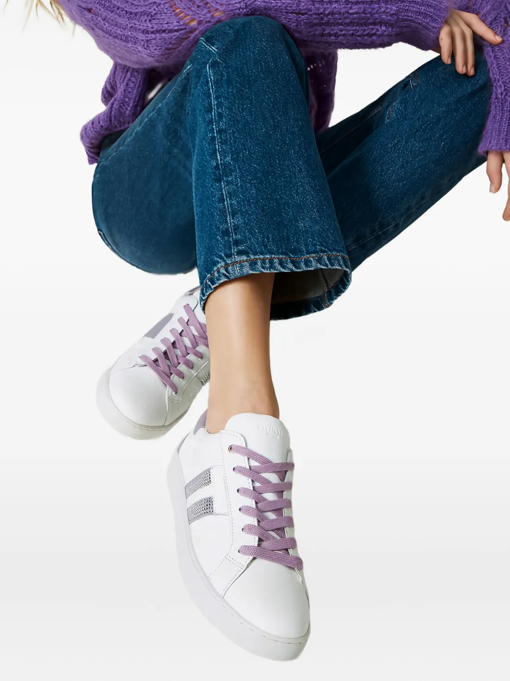 TWINSET Leren sneakers verfraaid met stras Wit