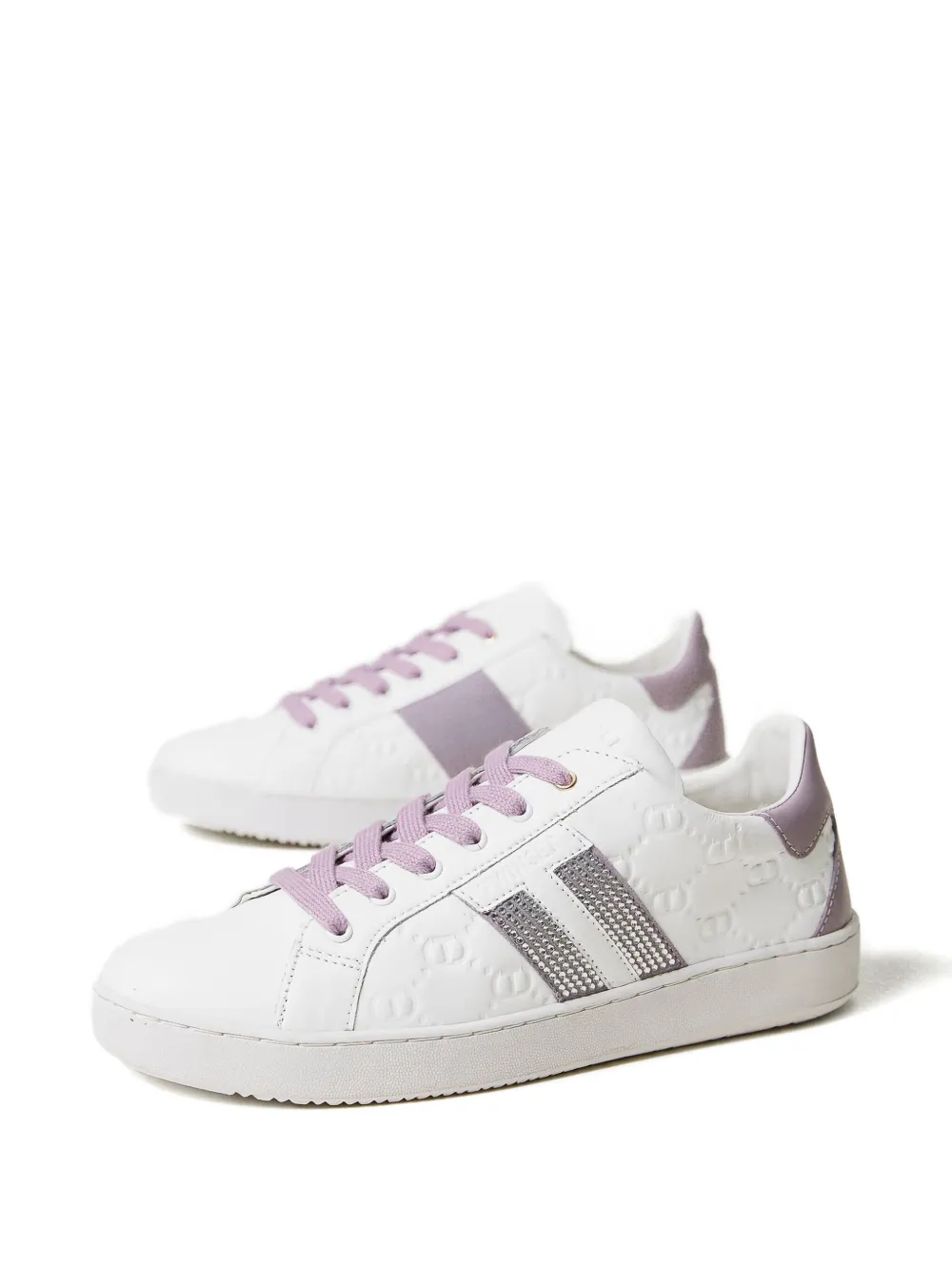 TWINSET Leren sneakers verfraaid met stras - Wit