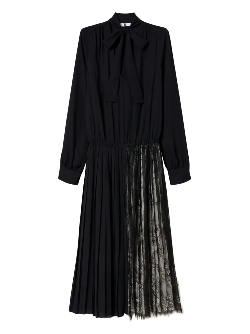 TWINSET Abito midi plissettato a maniche lunghe - Nero