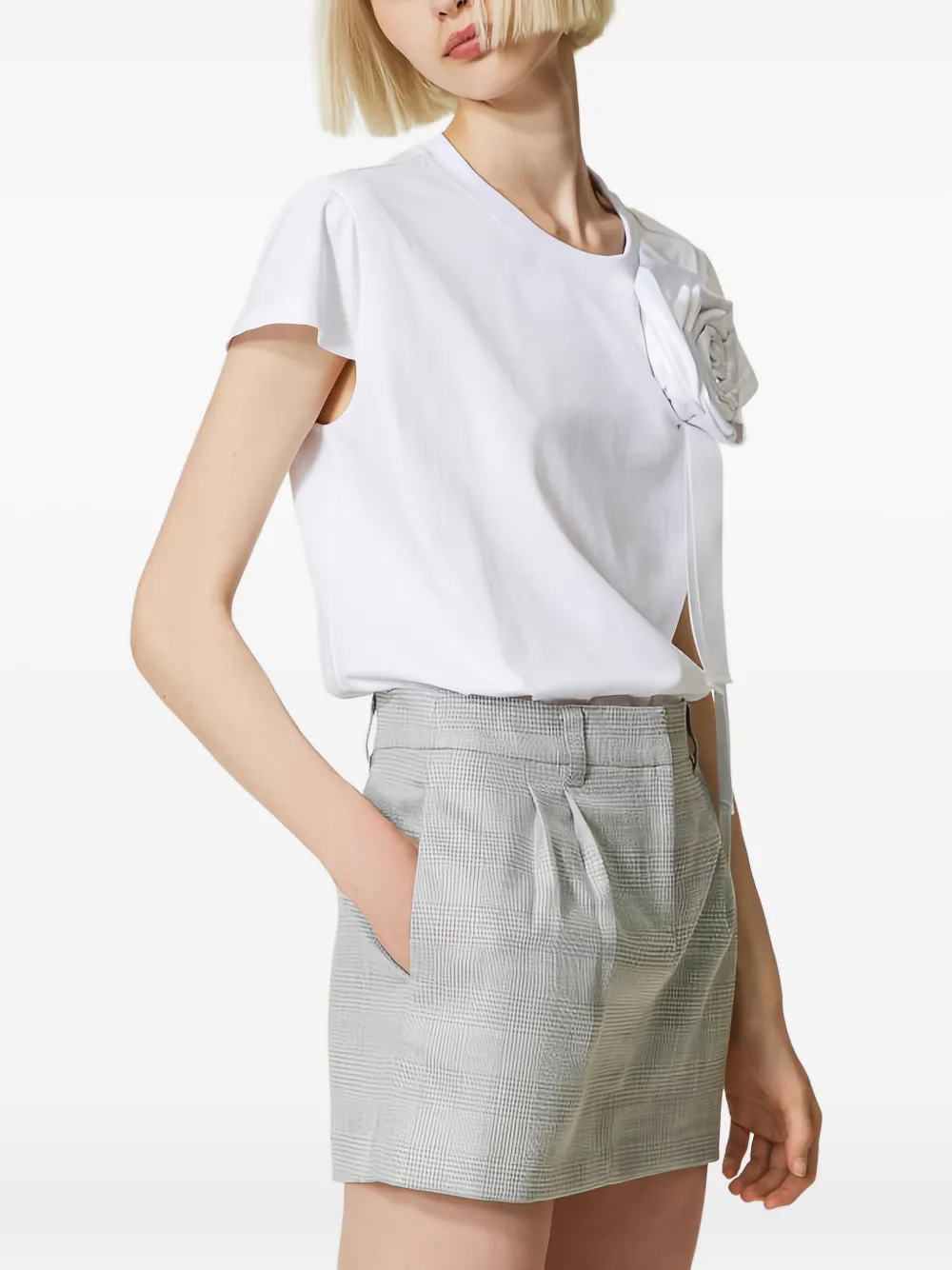 Twinset Rose-embellished Cotton T-shirt In White