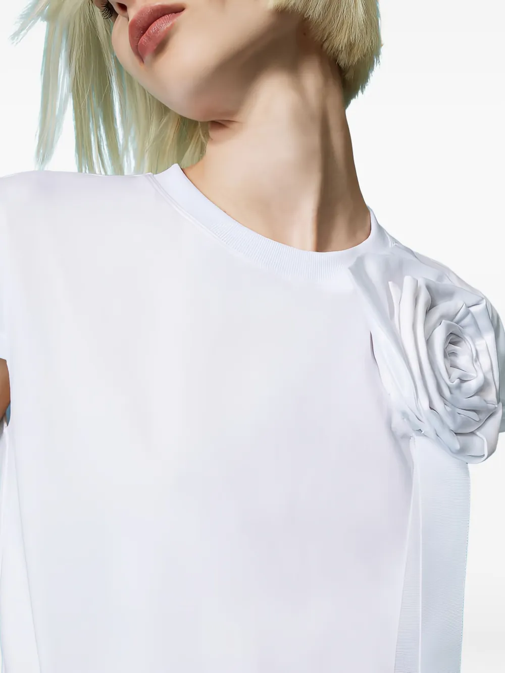 Twinset Rose-embellished Cotton T-shirt In White