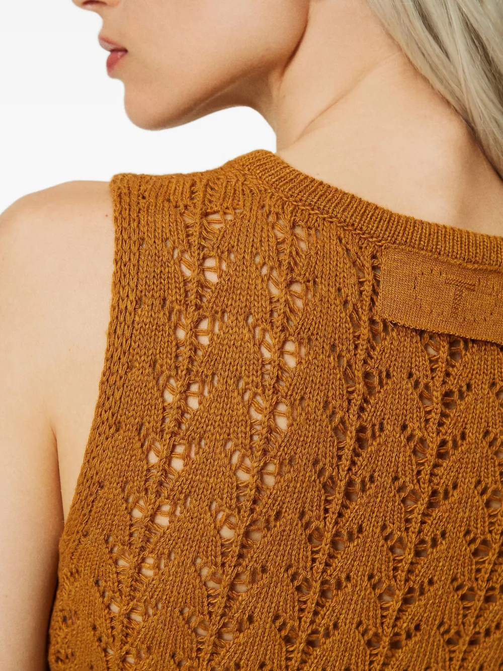 Twinset Open-knit Sleeveless Crop Top In Brown