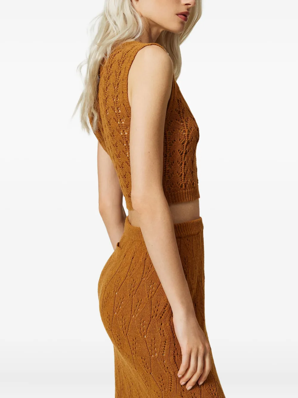 Twinset Open-knit Sleeveless Crop Top In Brown
