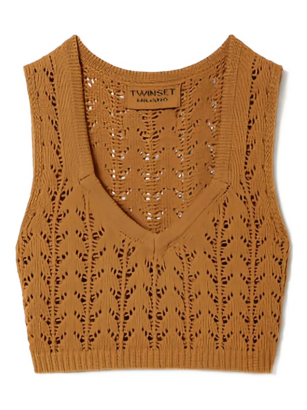 TWINSET open-knit sleeveless crop top - Marrone