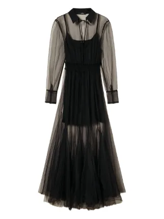 TWINSET Tulle Overlay long-sleeves Midi Dress | Black | FARFETCH
