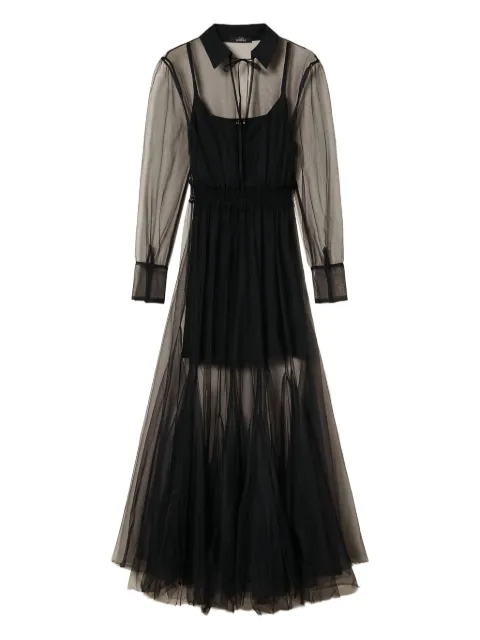 TWINSET tulle overlay long-sleeves midi dress