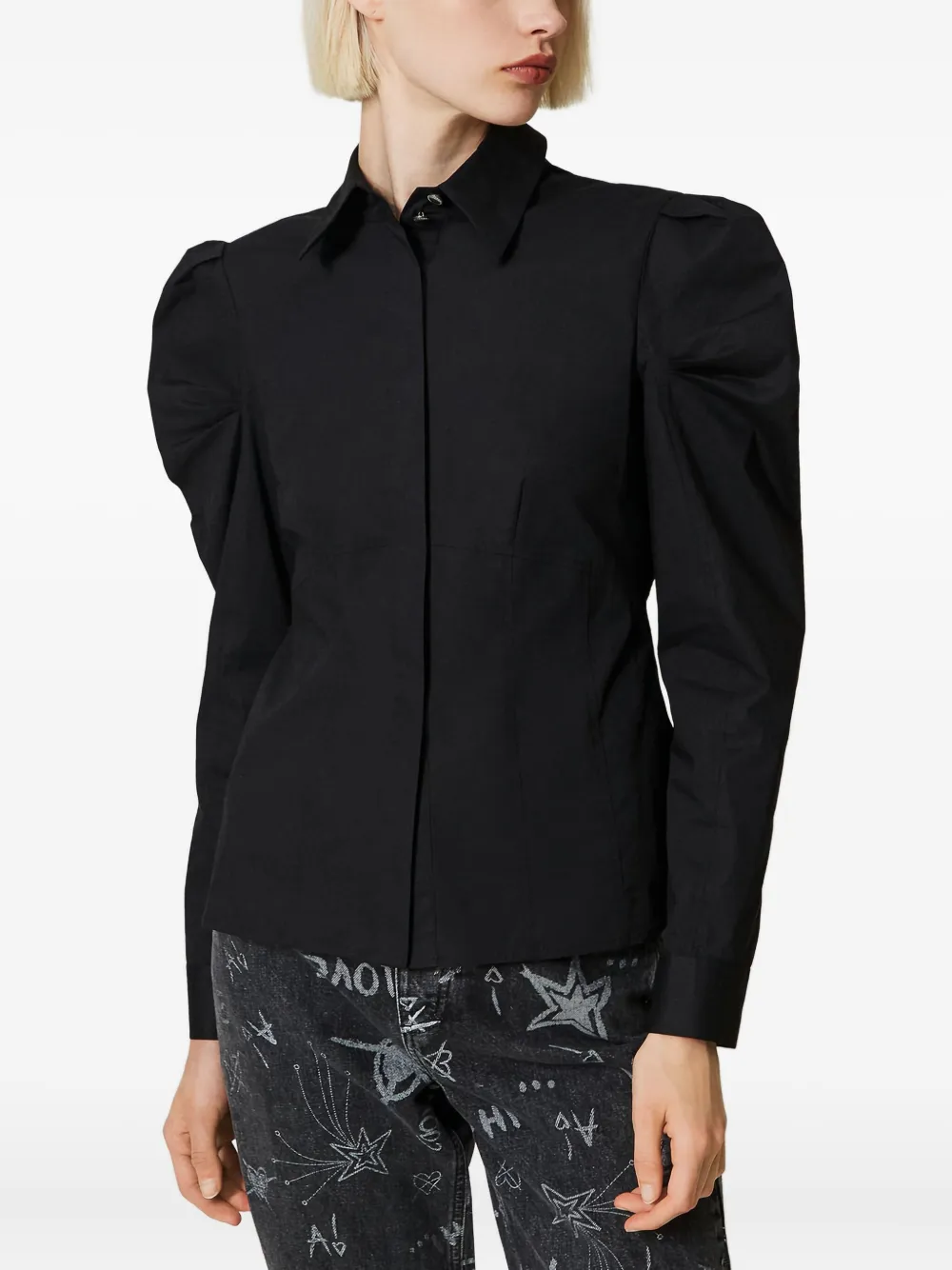 TWINSET Popeline blouse met pofmouwen - Zwart