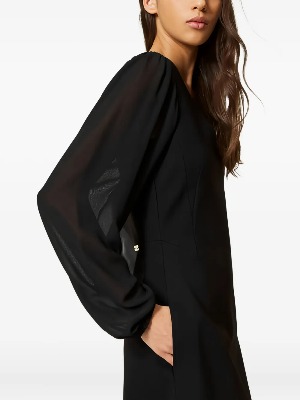 TWINSET Mini-jurk met georgette mouwen en V-hals Zwart