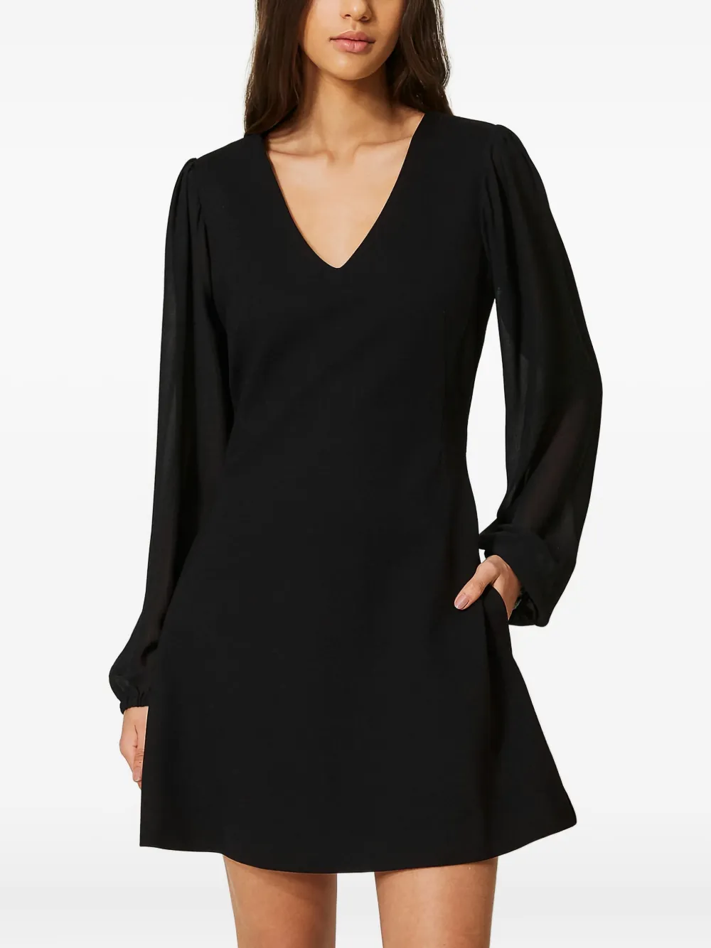 TWINSET Mini-jurk met georgette mouwen en V-hals Zwart