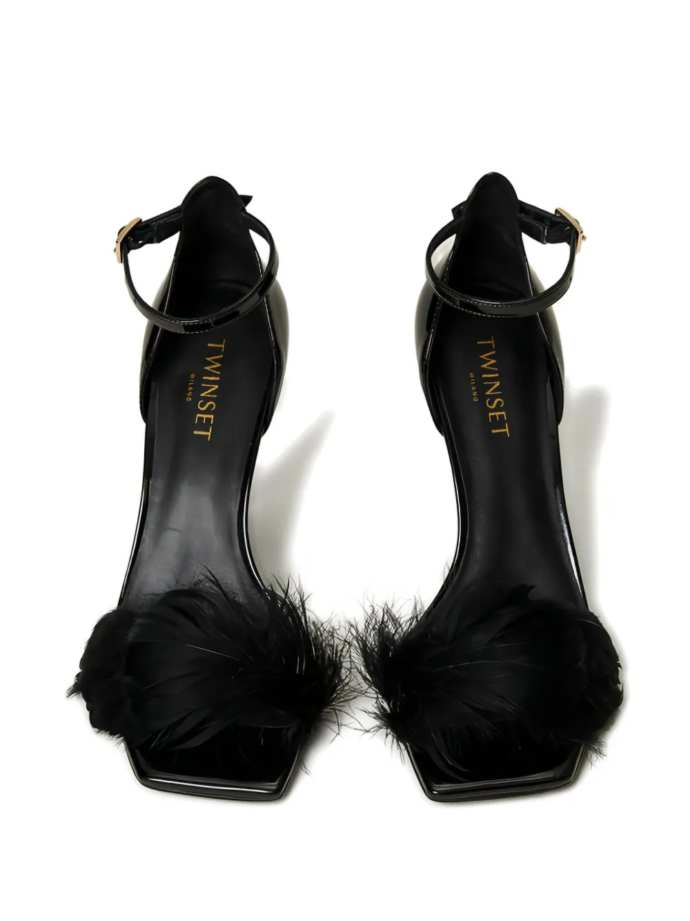 TWINSET 100 mm lakleren sandalen verfraaid met veren Zwart
