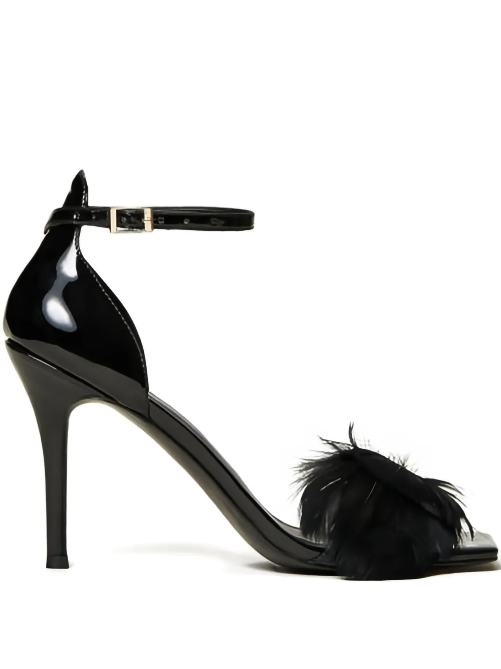 Twinset 100mm Patent-leather Feather-embellished Sandals In Black