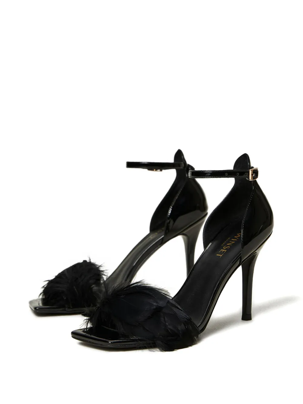 TWINSET 100 mm lakleren sandalen verfraaid met veren Zwart