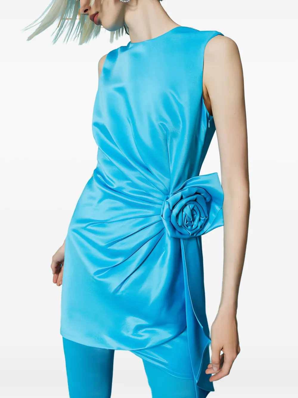 Twinset Rose-embellished Sleeveless Mini Dress In Blue