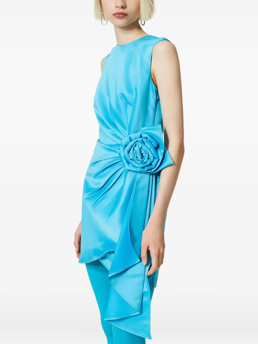 Twinset Rose-embellished Sleeveless Mini Dress In Blue
