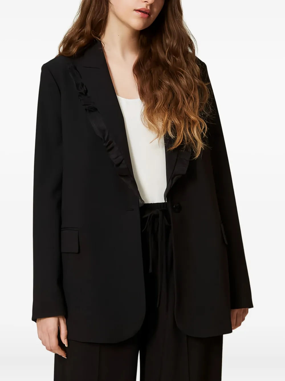 TWINSET Blazer monopetto con ruches - Nero