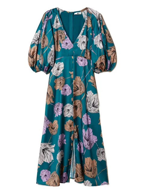 TWINSET floral puff-sleeve midi dress