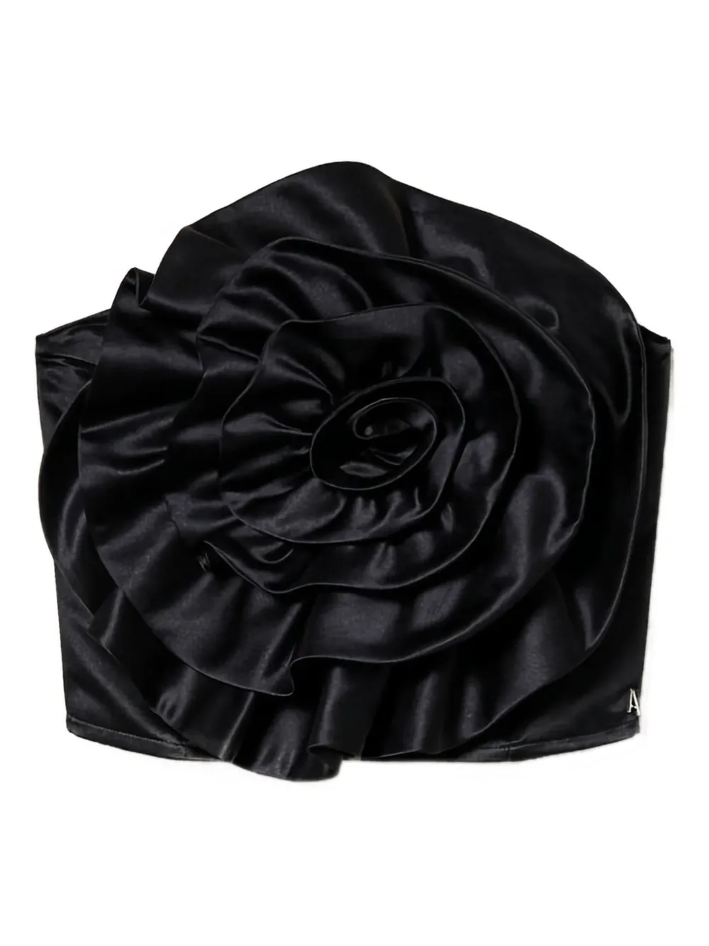 Twinset Rose-embellished Strapless Crop Top In Black