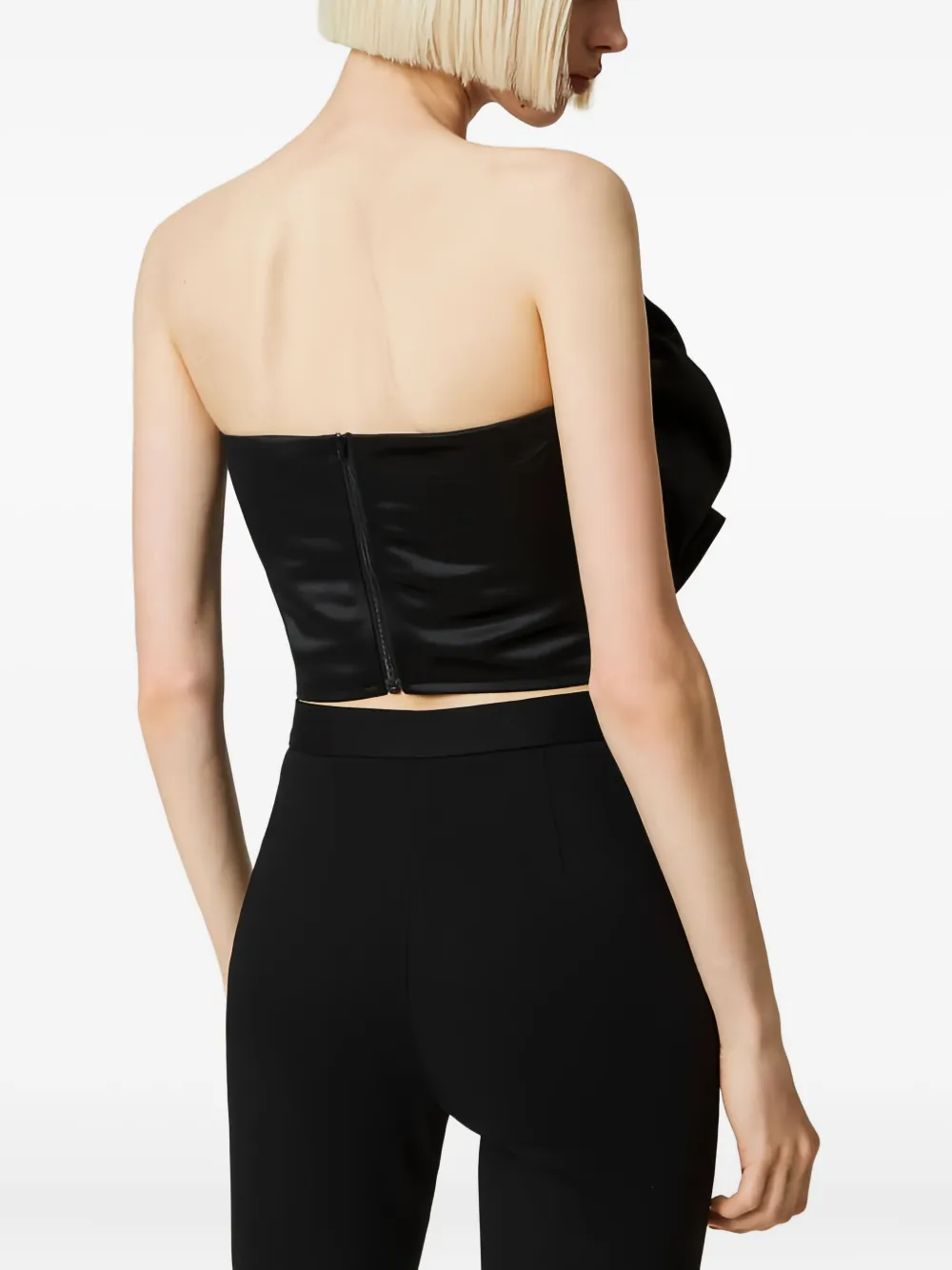 TWINSET Strapless cropped top verfraaid met rozen - Zwart