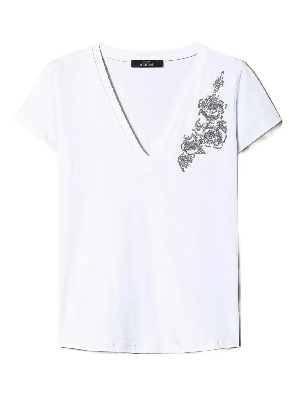 TWINSET floral-embroidered V-neck T-shirt | White | Image 1