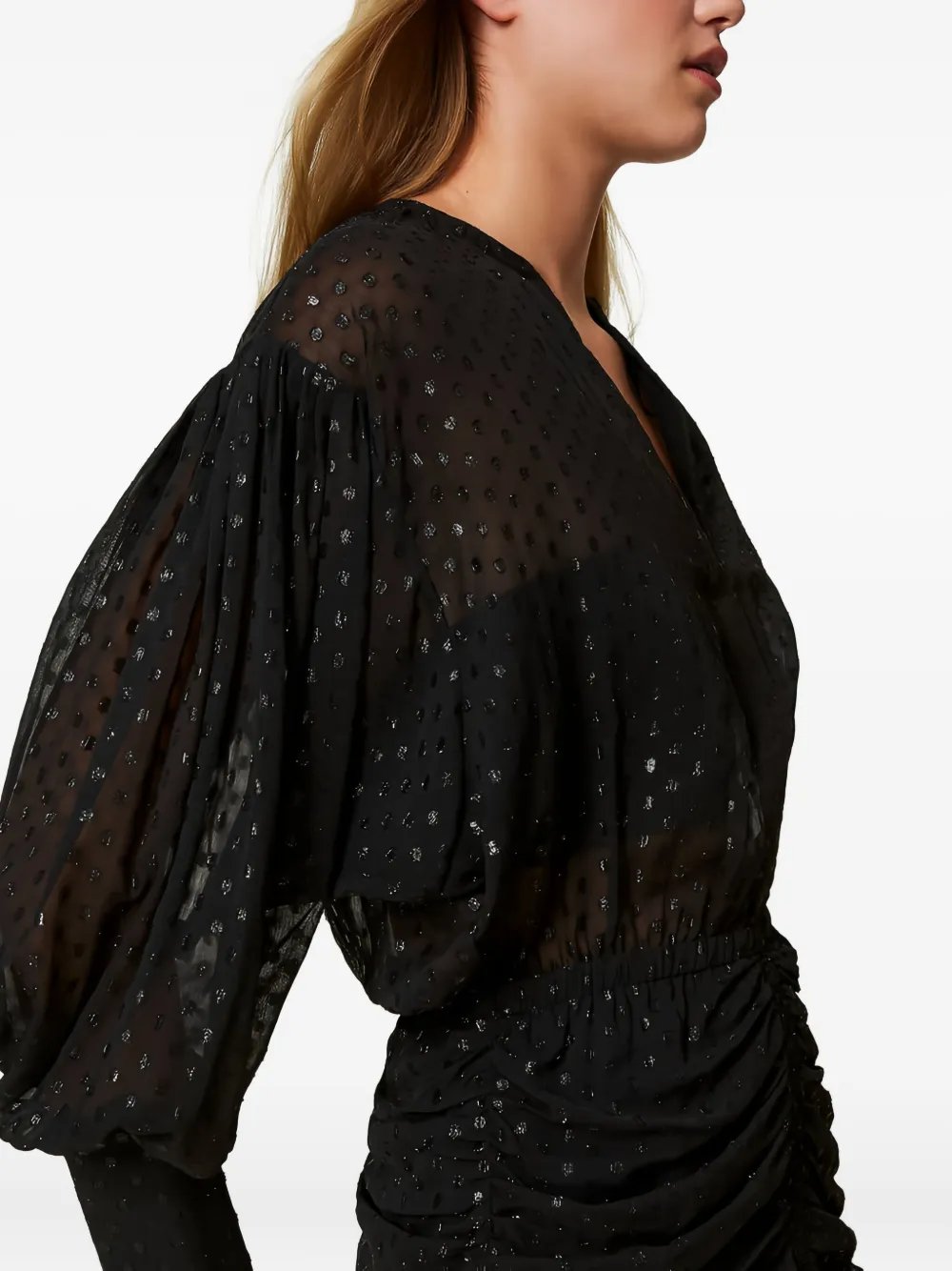 TWINSET Gesmockte mini-jurk met metallic stippen Zwart