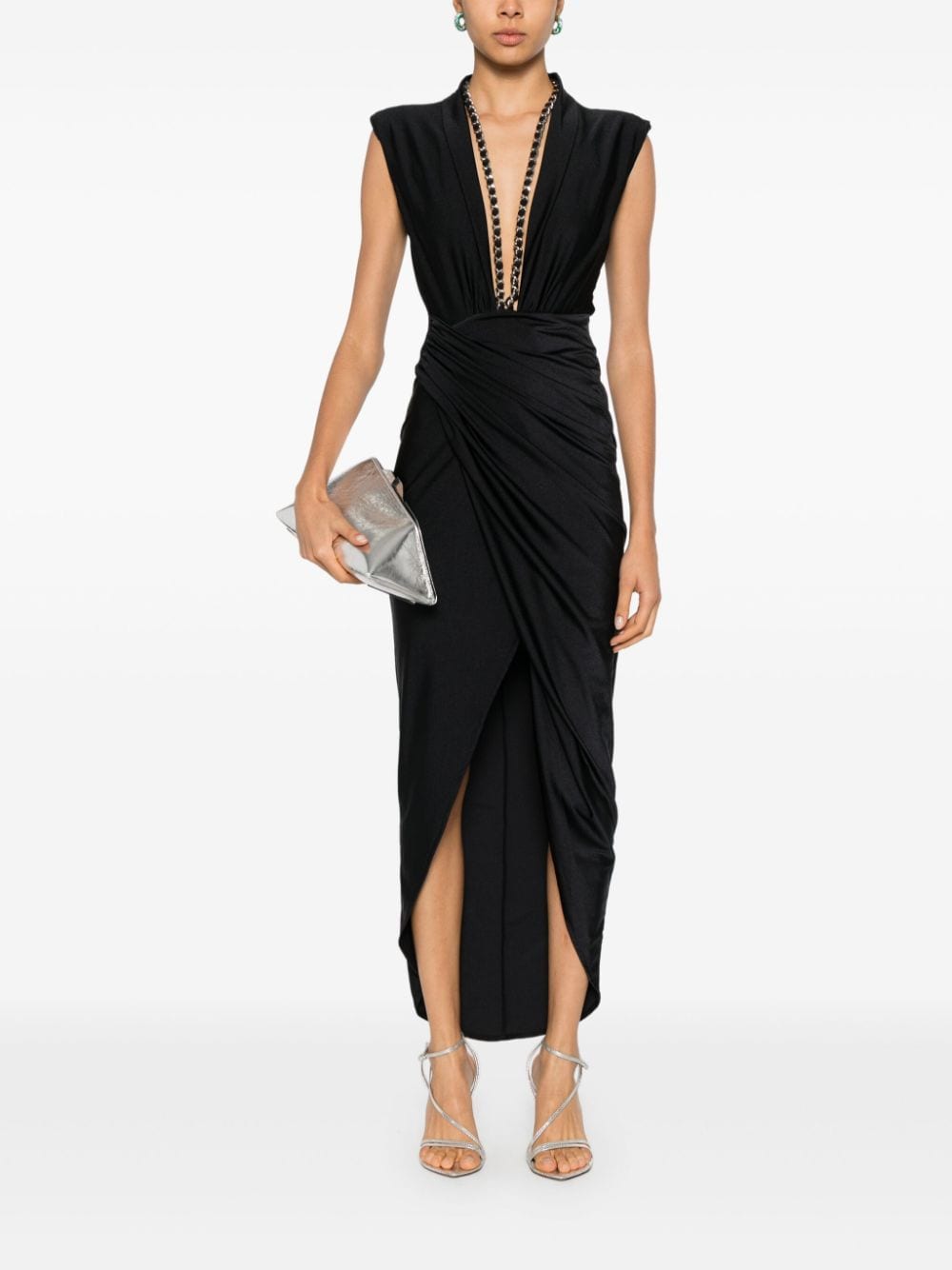 Amen chain-trim draped dress - Zwart